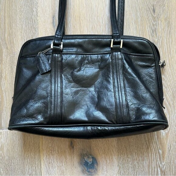 Vintage La Diva Black Italian Design Leather Purse Shoulder Bag - Made in Italy - Picture 2 of 16